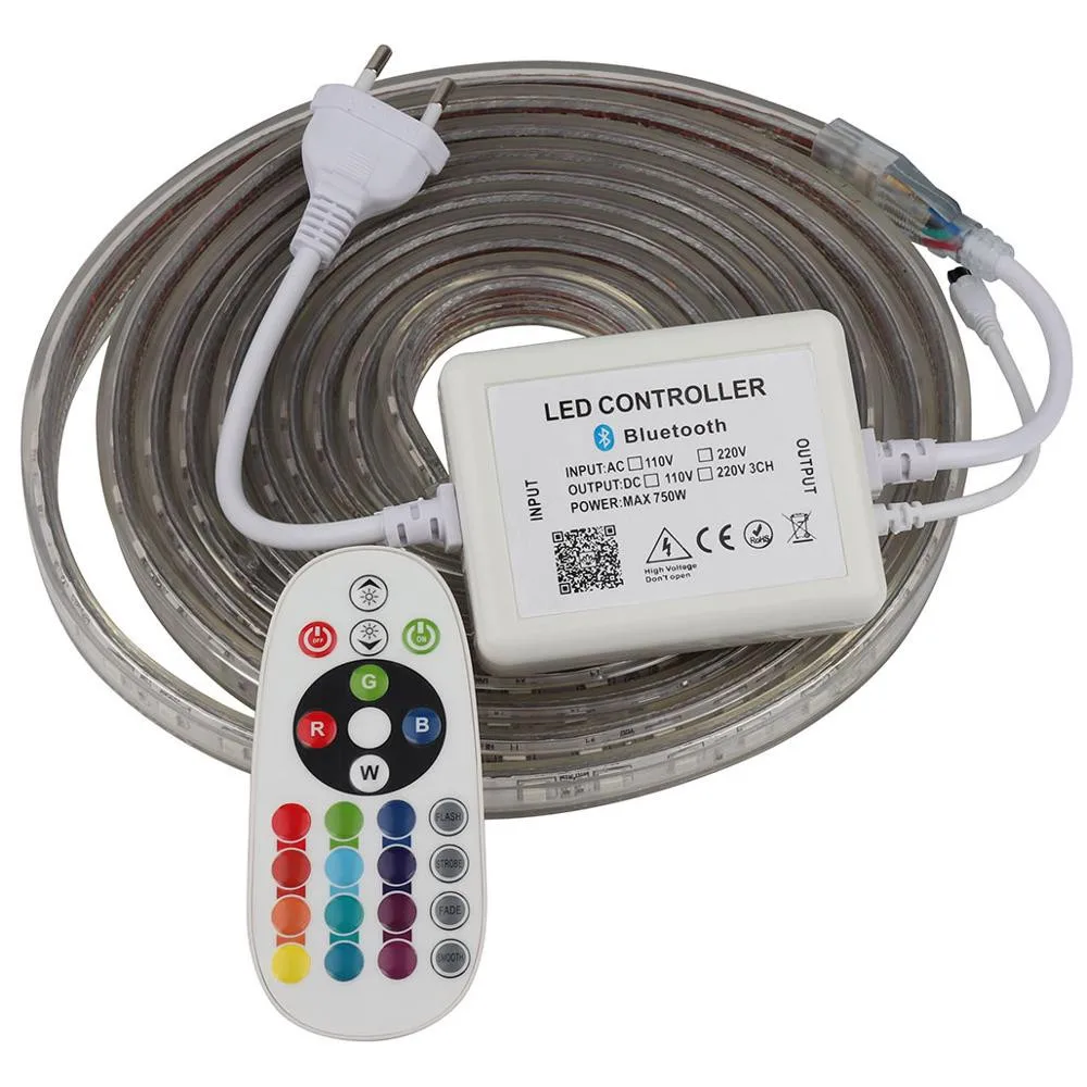RGB светодиодные полосы света 220 в 120 светодиодный s/m высокой яркости водонепроницаемая лента приложение и пульт дистанционного SMD 5050 лента наружная комната украшение лампы