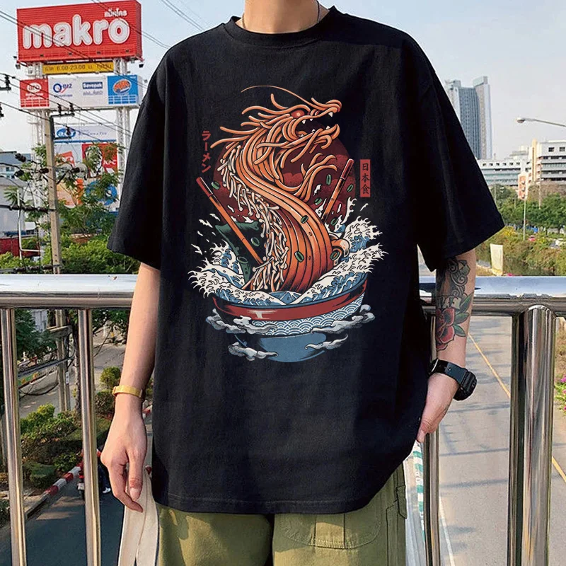 

Japanese Ramen Dragon Print Men Tshirt Funny De Ramen Kaiju Off Kanagawa Sushi Kaiju Tops Manga Ramen Fight Hombre Camisetas Tee