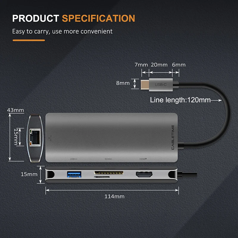 Кабель USB C Hub Type c к HDMI SD/TF AUX адаптер USB-C конвертер 6 в 1 для MacBook air Huawei Mate20/30/P30 pro C041 |