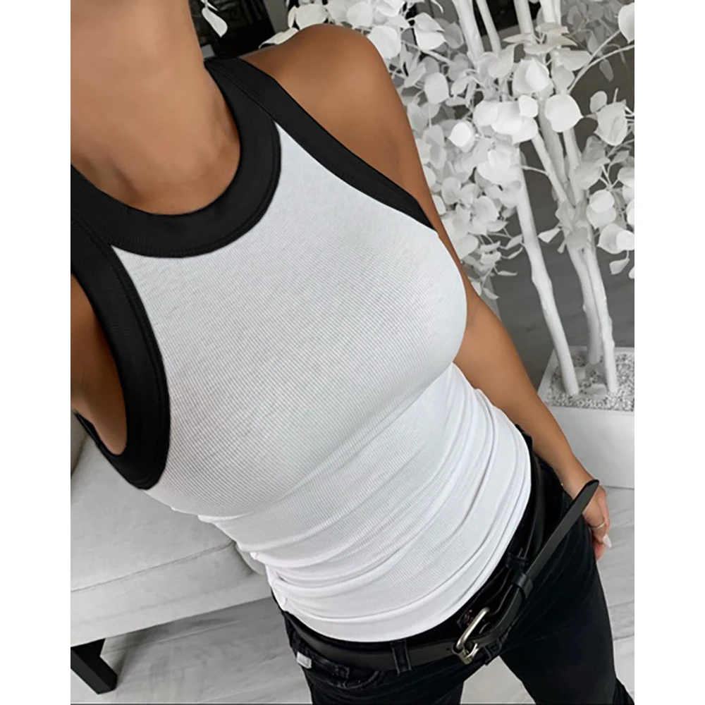

Women Solid Round Neck Ribbed Tank Top Camisole Women Summer Basic Elastic Tank Top O Neck Solid Tank Top Plus Size 2021