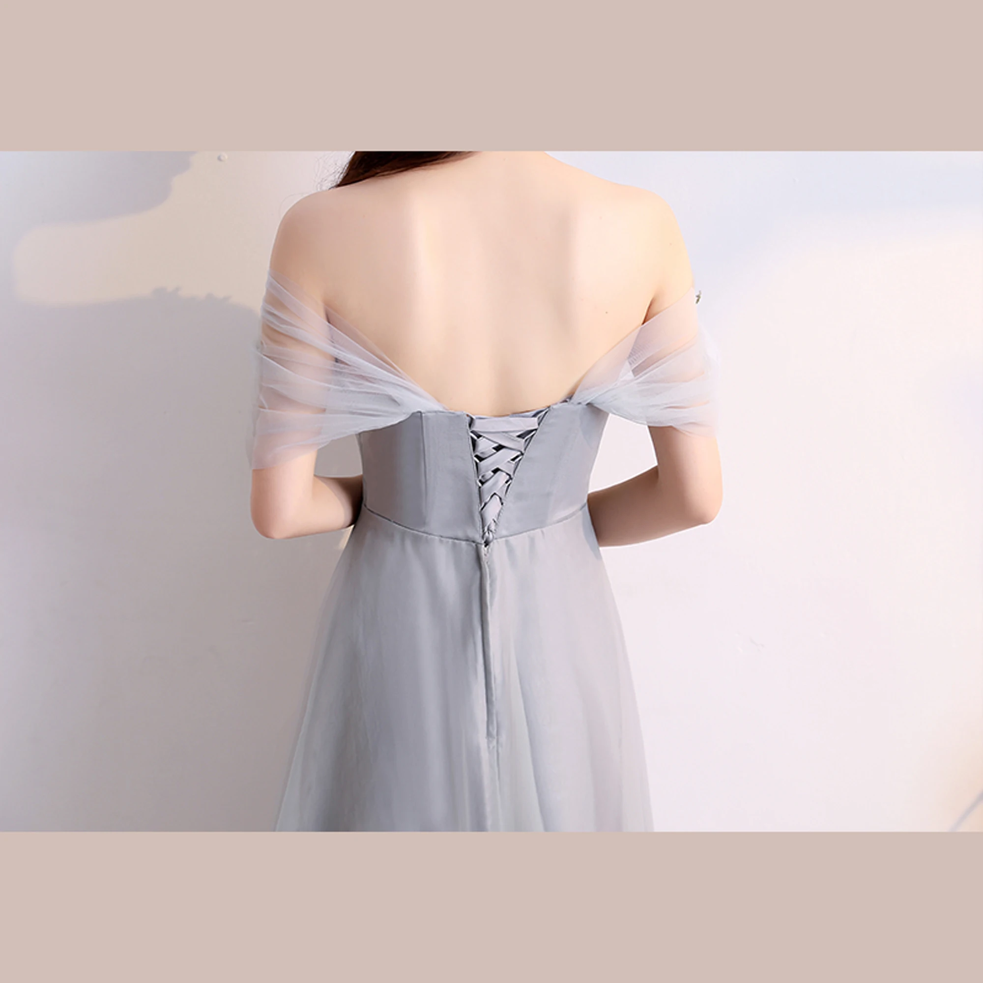 

Sexy Sleeveless Long Evening Dress Gray Chiffon Backless Prom Gown Vestidos Elegantes Formal Tulle Dress For Evening Gown Party