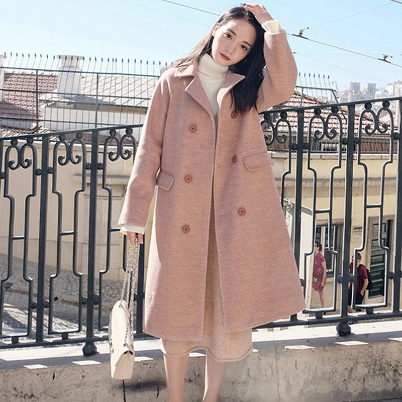 Женское шерстяное пальто Mozuleva длинное двубортное с отложным воротником и