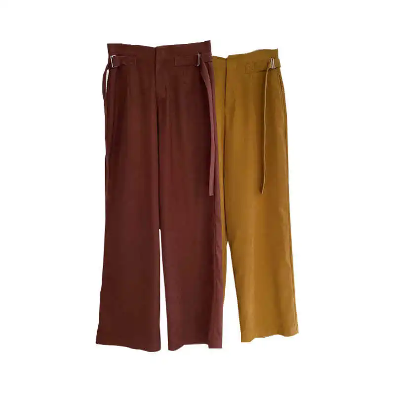 

[DEAT] High Elastic Waist Coffee Big Size Vintage Trousers New Loose Fit Pants Women Fashion Tide Autumn Winter 2021 GX329