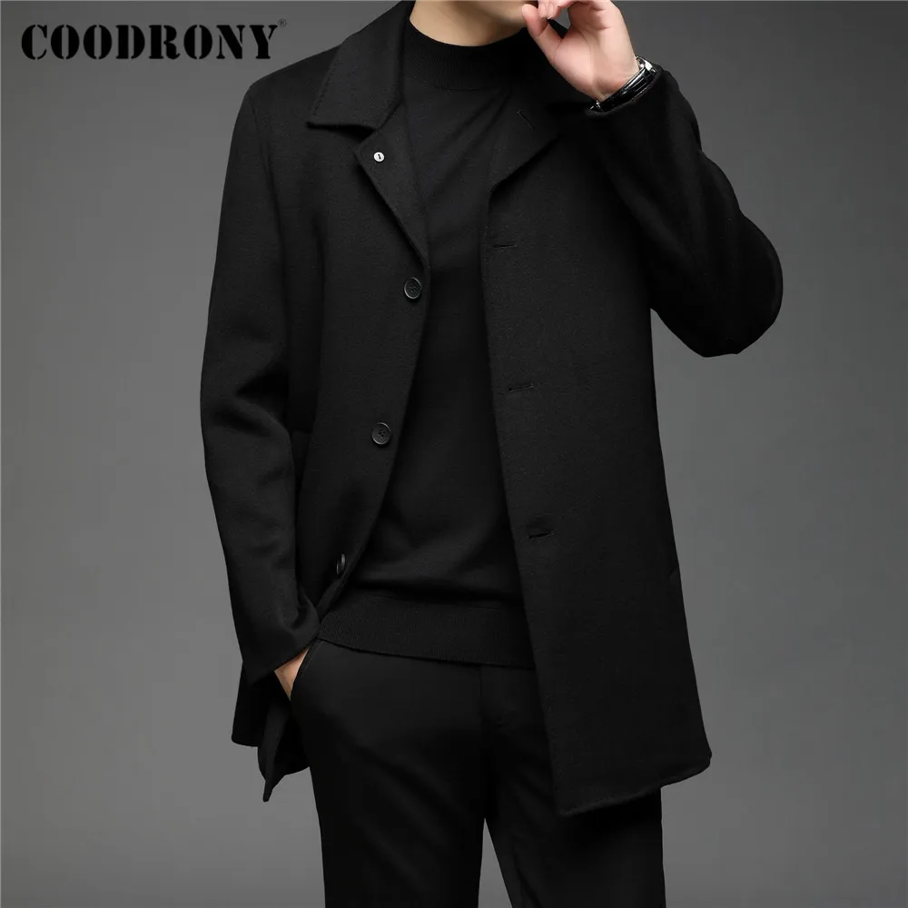 

COODRONY Men Winter Jacket Business Fashion Gentleman Long Wool Coat Trench High Quality Thick Warm Down Liner Overcoat C8142