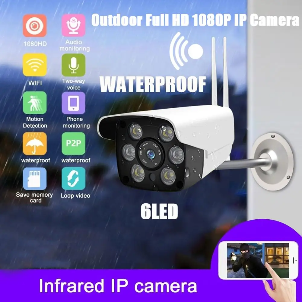 IP камера HD 1080P уличная Водонепроницаемая с поддержкой Wi Fi 2 МП|Камеры