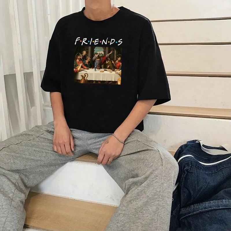 Мужские футболки Друзья Харадзюку да Винчи Тайная вечеря уличная одежда