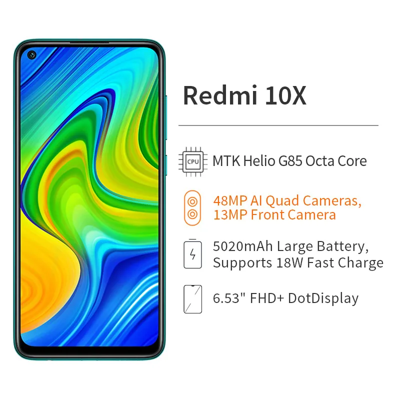 global version xiaomi redmi 10x 4g rear camera 6 53 inch full screen smartphone 5020mah large battery 4gb128gb smart phone free global shipping