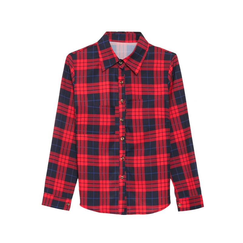 

Polo-neck Blouses Women 2021 Spring Summer New Trendy Plaid Print Shirt Oversize Women's Chiffon Slim Long Sleeved Thin Tops