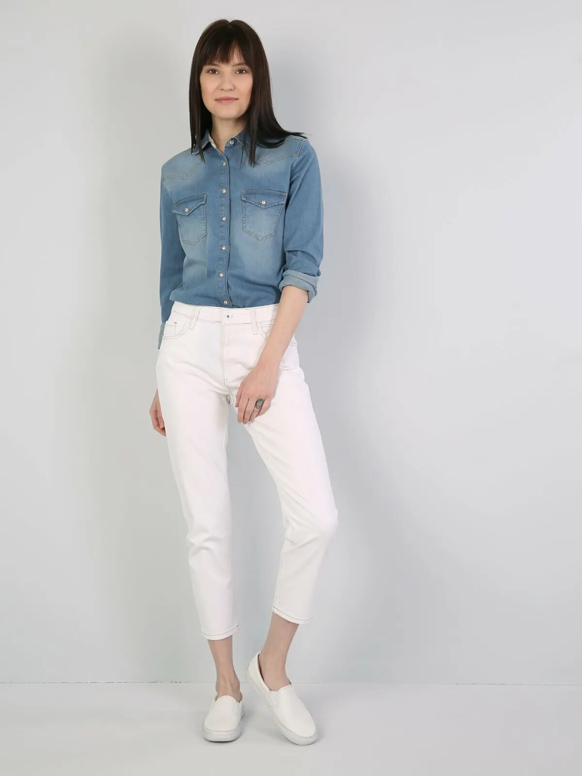 Colins Woman 891 Maya Slim Fit WhiteTapered Leg Jean Pantswomen's trousers women's pants Trousers for women pants women,CL104517