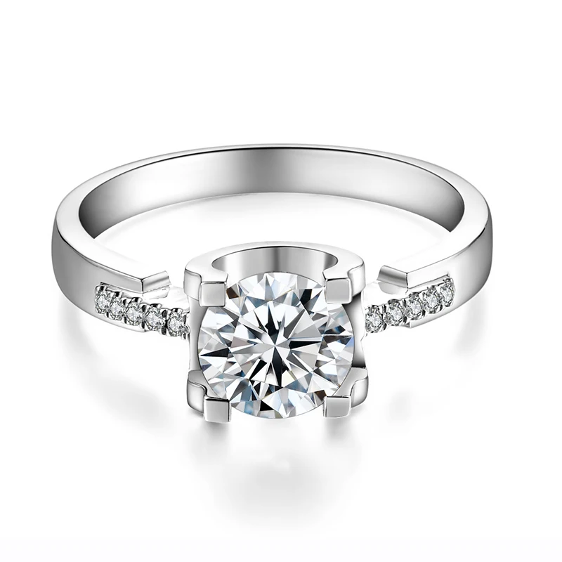 Серебряное кольцо с покрытием из белого золота, 1ct, 4 когти, круглая бриллиантовая огранка, лабораторное ювелирное изделие, Муассанит, кольцо на годовщину для женщин