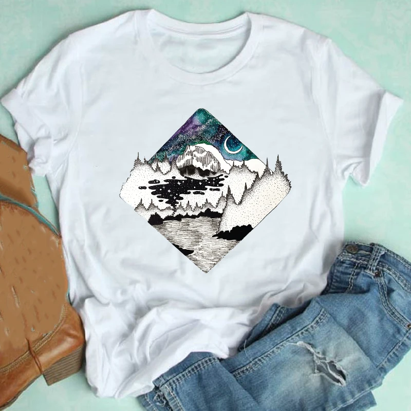 

Women Short Sleeve Watercolor Space 90s Girl Ladies Trend Spring Summer Clothes Print Tshirt Female Tee Top Graphic T-shirt