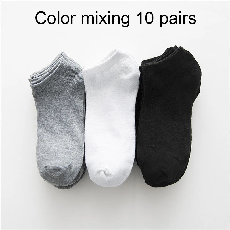 Color mixing 10 пар, женские носки, дышащие спортивные носки, одноцветные, удобные носки из хлопка, короткие носки, белые, черные - Цвет: Color mixing
