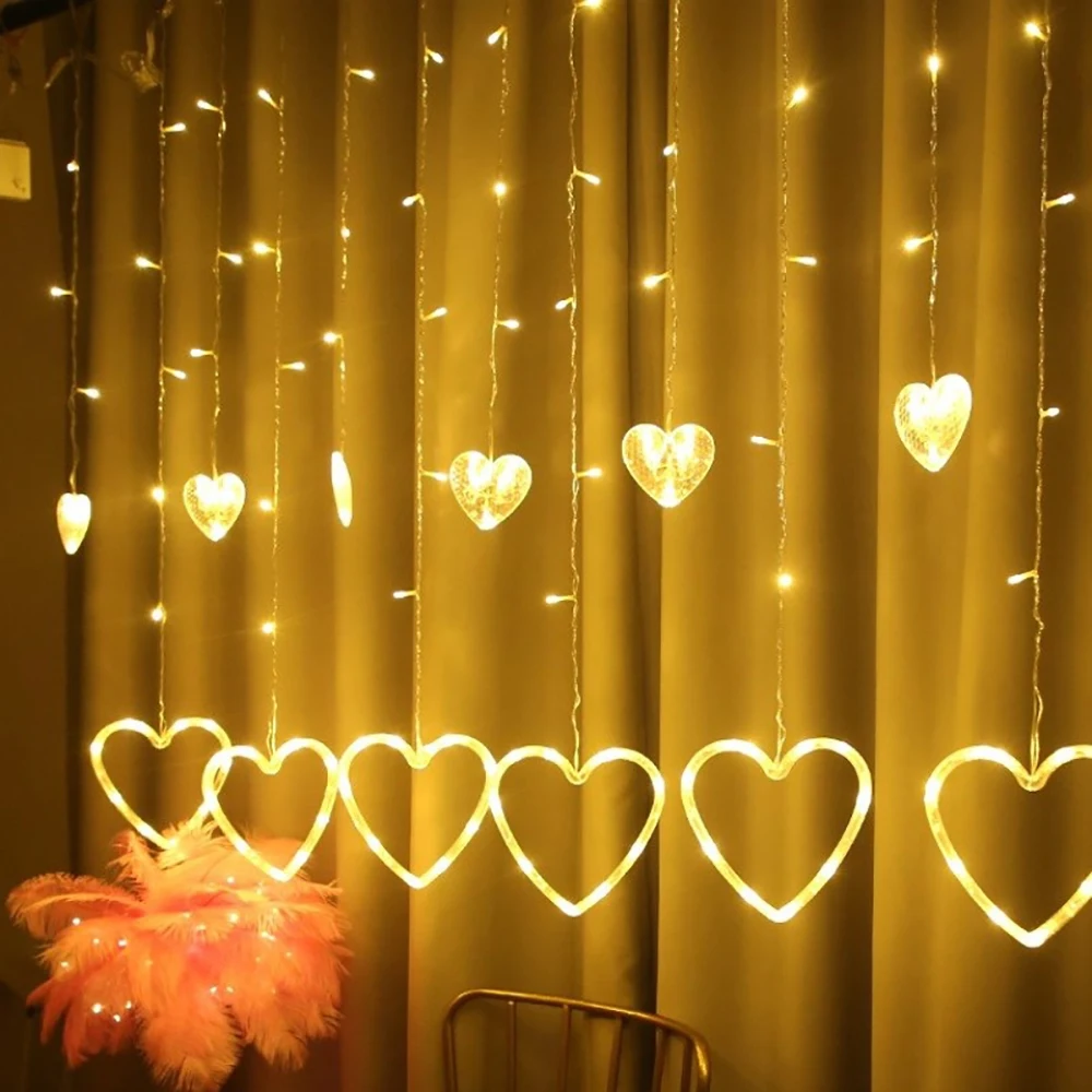 Светодиодная лампа в форме сердца Шторы гирлянды Рождественская гирлянда