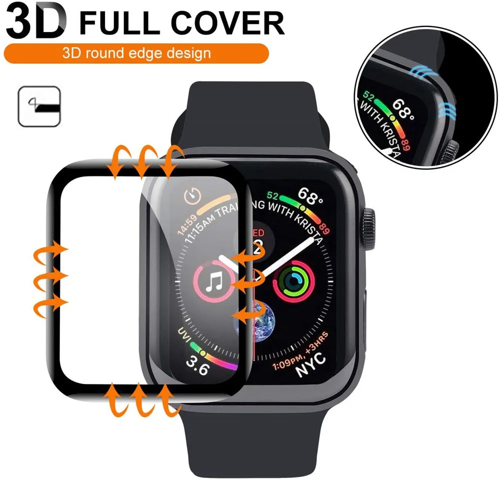 Стекло 3D для Apple Watch Series 7 6 5 4 3 2 1 полное покрытие Защита экрана 38 мм 42 40 44 SE |