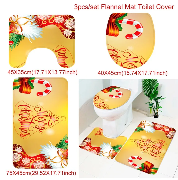 Toilet Mat Cover 3 HUIRAN Рождество ванная комната шторки коврик сиденье для унитаза украшения Рождественские украшения для дома рождественские подарки год - Цвет: Toilet Mat Cover 3