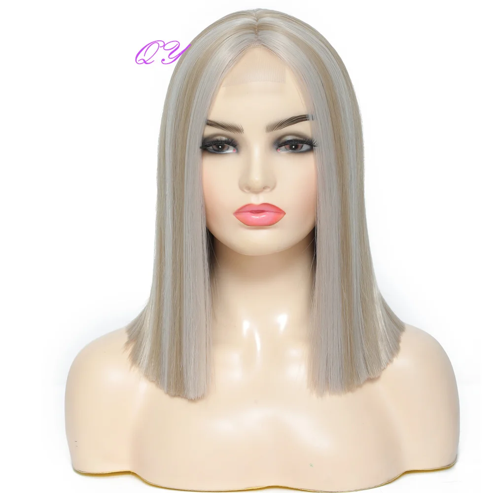 

Синтетические короткие светлые парики с эффектом омбре для женщин, натуральные прямые волосы, парики для вечерние или косплея с париками средней части