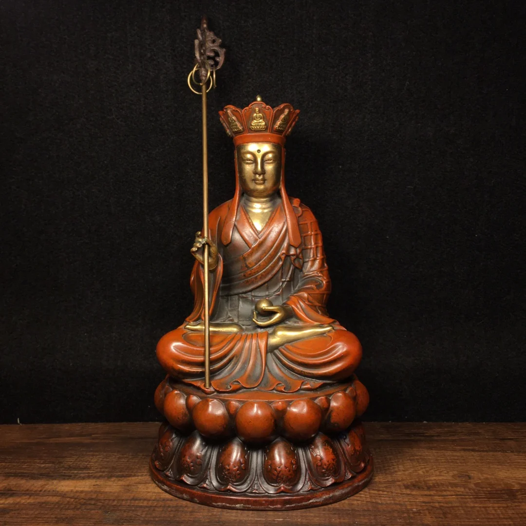 

9"Tibet temple Old Bronze Gilt Real gold Ksitigarbha statue Jizo Of the four bodhisattvas Sitting Buddha Enshrine the Buddha