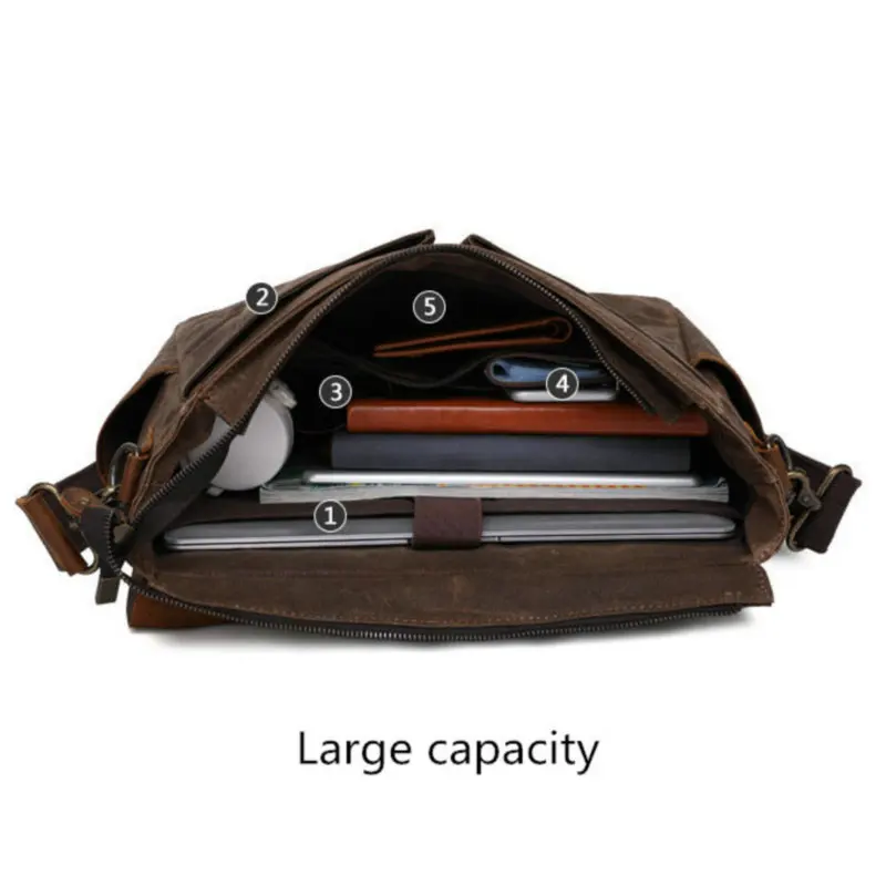 

Men's Vintage Genuine Crazy Horse Messenger Shoulder Portfolio Laptop Bag 2021 Case Handbag Leather Briefcase