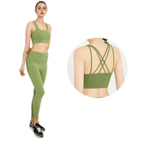 2 pieces yoga suit ladies high waist gym clothes pure color gym clothing summer running leggings women sportswear gymwear 2021