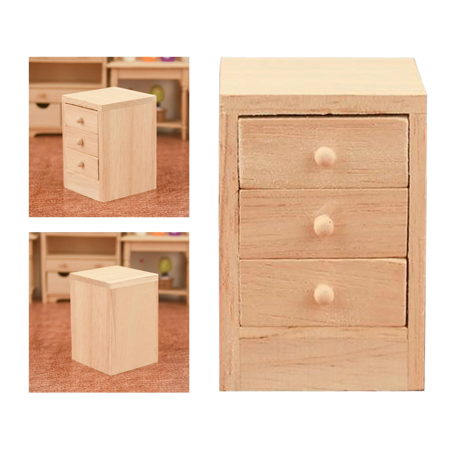 

1:12 Scale Doll House Miniature Wood Bedside Cupboard,Simulation Model Baby Doll Bedroom Furniture Supplies,Scenery Ornaments