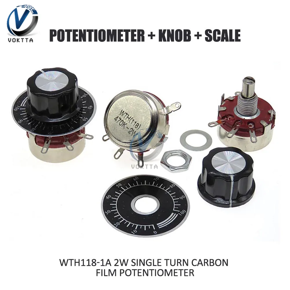 1 pcs WTH118 1A 2W Potentiometer 22K 10K 4.7K 2.2K 1K 470 470K 220K 100K 47K Ohm Taper Switch with knob Scale | Обустройство дома