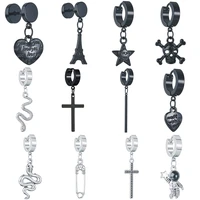 1 pc punk black silver color starcrossskullstainless steel stud earrings for men women hip hop gothic ear jewelry gifts