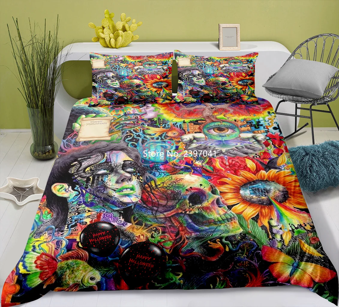 

Home 3D Bedding Set Psychedelic Halloween Bedding Set Down Duvet Cover Pillow Case 2-3 Pieces Adult Children's Home Fabric