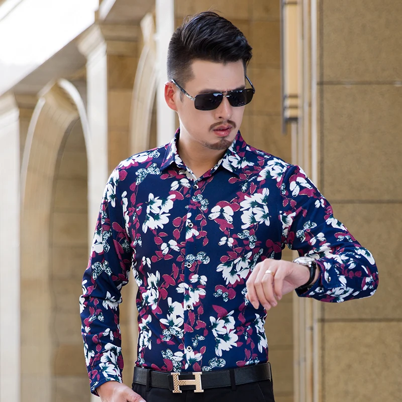 

2020 Oversized 7XL Casual New Fashion Floral Camisa Masculina Flowers Men Long Sleeve Shirts Drop Shipping #9060