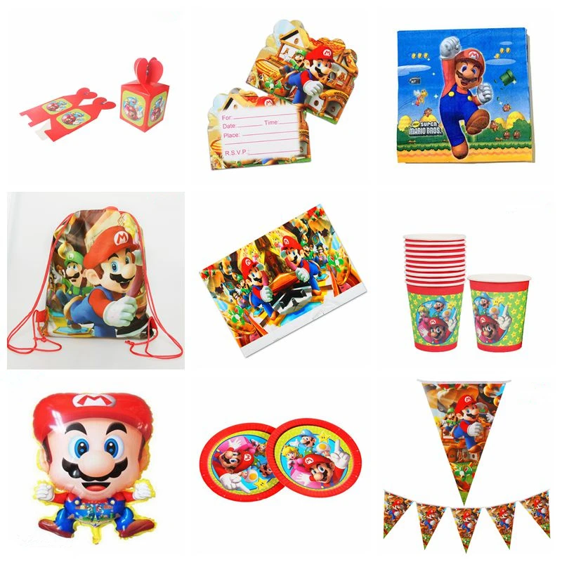 Вечерние столовые приборы Mario Theme одноразовые бумажные тарелки чашки скатерть