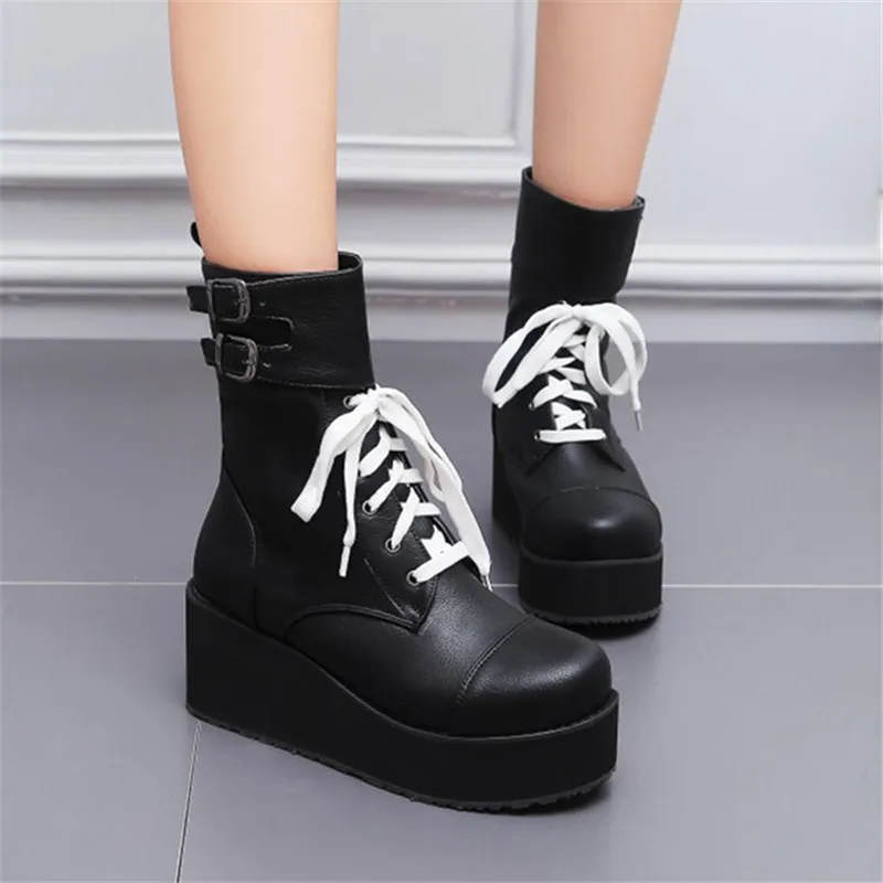 Ботинки PXELENA рок панк готик женская обувь на платформе криперы танкетке высокий