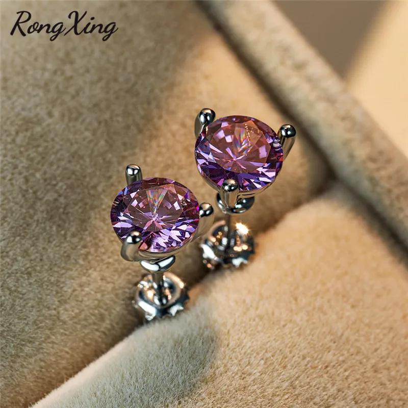 RongXing очаровательные фиолетовые кристаллические 3 когтя круглые циркониевые