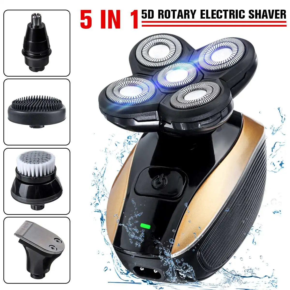 

5 in 1 5D Rechargeable Electric Shaver Five Floating Heads Razors Hair Clipper Nose Ear Hair Trimmer Men Facial Cleaning Brush