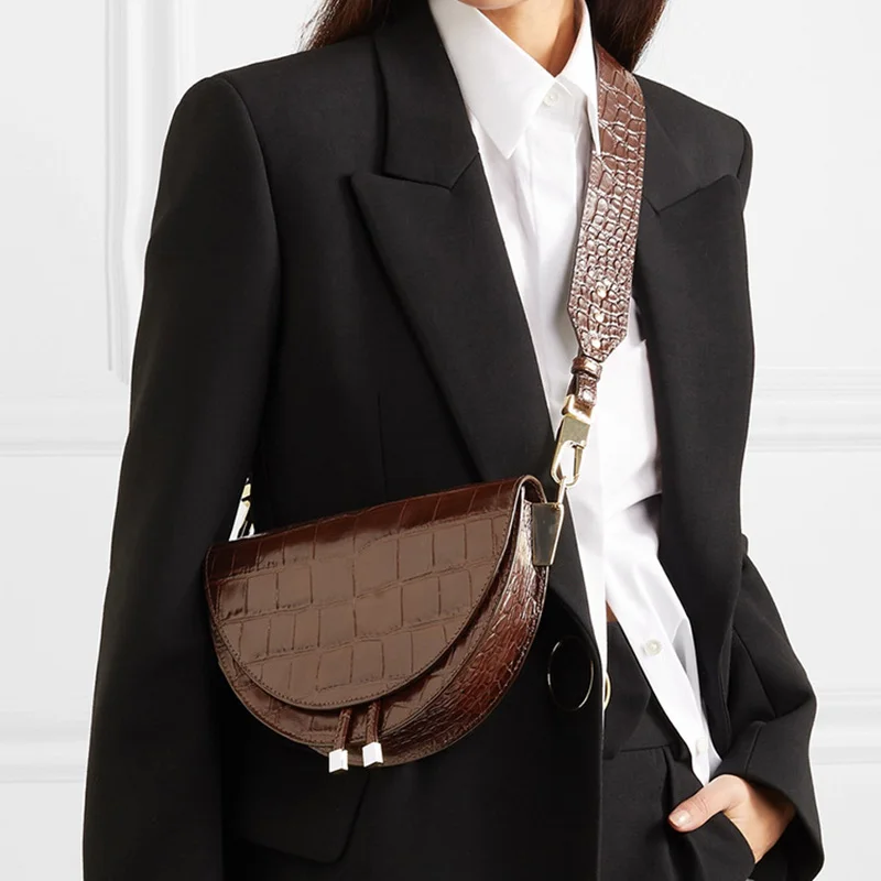

Alligator Crossbody Bags for Women Half Circle Cover Shell Bag Solid Pu Leather Luxury Handbag Ladies Designer Shoulder Bag