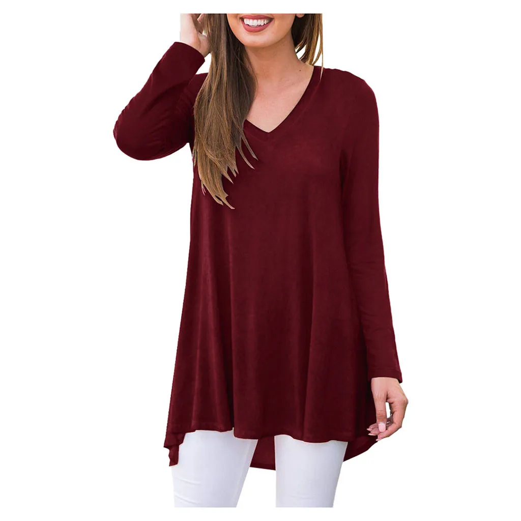 JAYCOSIN Clothes Women Casual V-Neck Blouse Et Chemisier Femme Fashion Long Sleeve Sleepwear Tunic Shirts Tops Girls 1010 | Женская