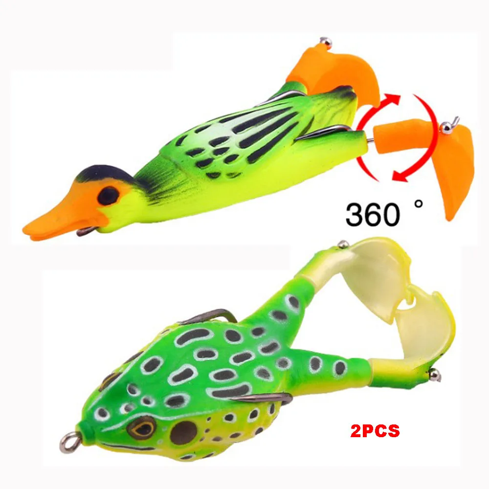 

2 PCS Frog Lure Double Propellers Soft Fishing Bait Hook 9CM/9.5CM Bionic Duck Topwater Artificial Crankbait Minnow Bass Lures