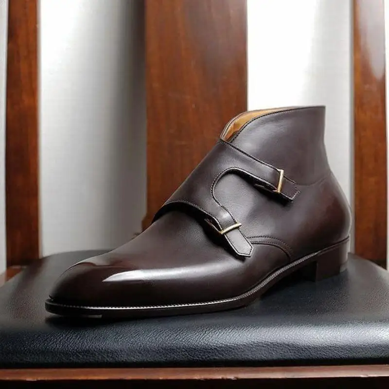 

Men PU Leather New Handmade Buckle Strap Shoes Classic Ankle Men Casual Fashion Autumn Combat Designer Shoes Men KR388