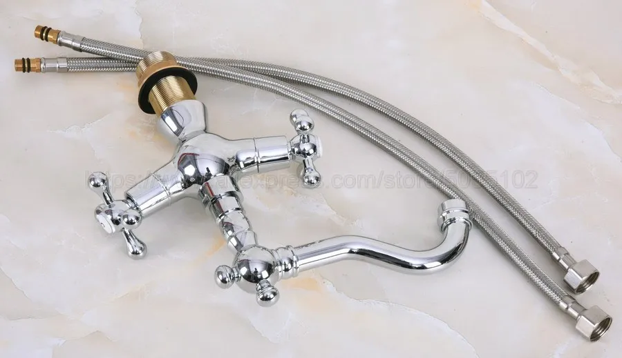 Новый хромированный латунный Смеситель для умывальника ванной комнаты с двойной