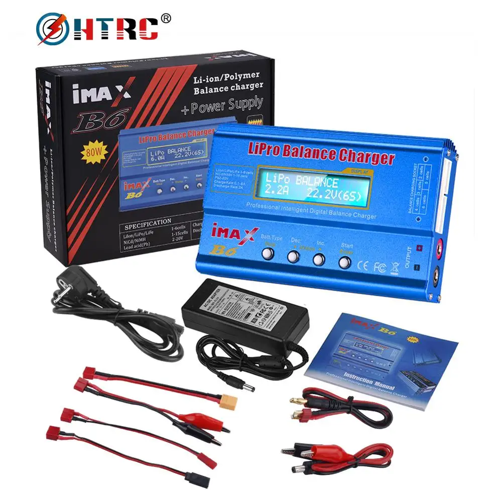 with adapter IMAX B6 80 Вт RC зарядное устройство Lipo NiMh Li-Ion Ni-Cd батарея RC IMAX B6 Lipro Dis зарядное устройство HTRC Цифровой баланс зарядное устройство - Цвет: with adapter