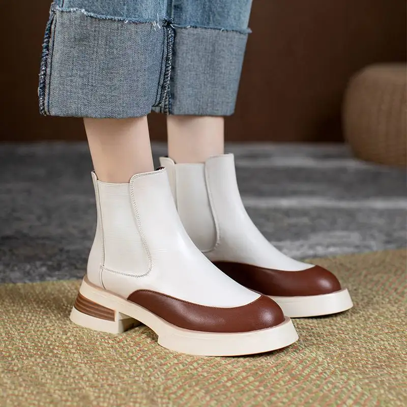 Ботильоны из натуральной кожи с круглым носком в западном стиле | Обувь