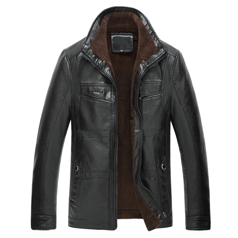 FALIZA New Winter Leather Jacket Men Coats 5XL High Quality PU Outerwear Business Faux Fur Male Fleece JK142 | Мужская одежда