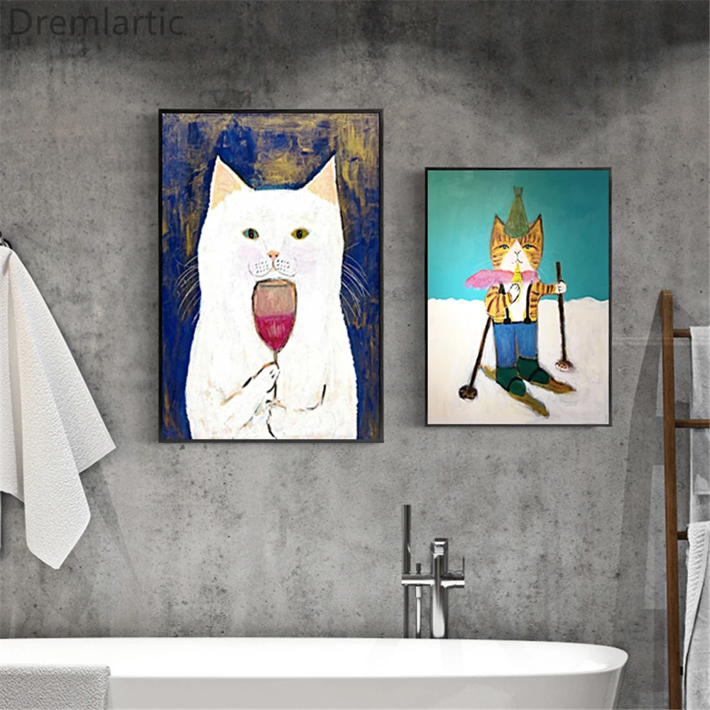 

Playing Guitar Cute Cat@Q Wall Art Print Poster Canvas Nordic Pictures Living Room Decor#21-0202-51