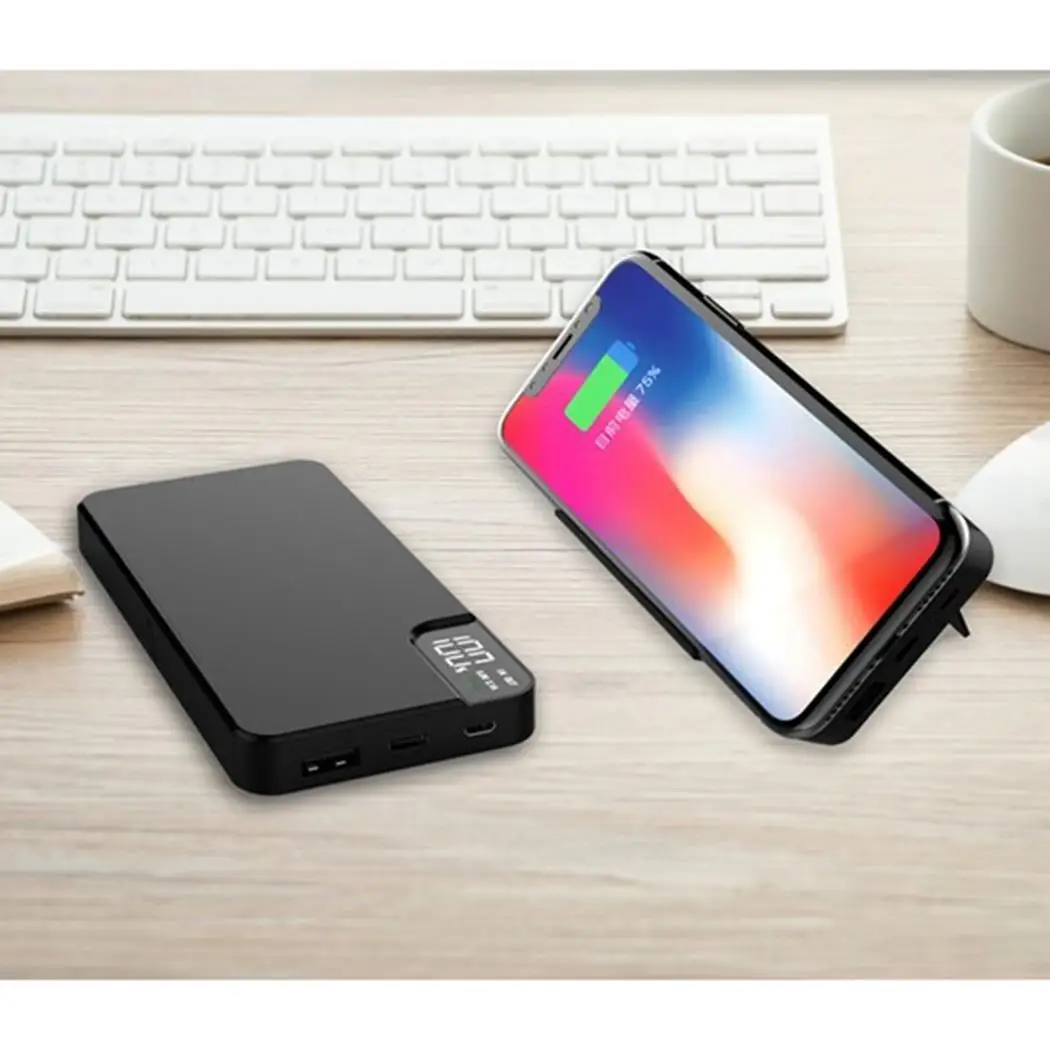 Portable Qi Wireless Charger Digital Display 10000mAh Large Capacity Power Bank Quick Charge Phone External Battery With Stand | Мобильные