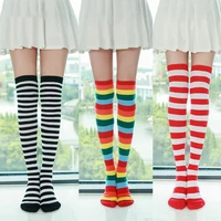hot sale rainbow striped long tube ladies japanese over the knee thigh socks uniform college style high tube sexy fashion fun