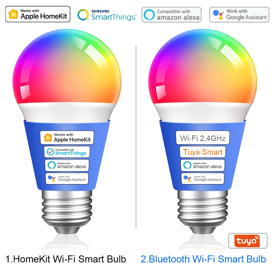 Умная лампа Tuya HomeKit E27 LED светильник ПА с регулируемой яркостью поддержкой Bluetooth Wi