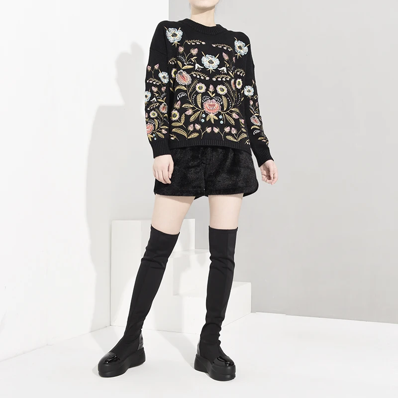 LANMREM 2020 круглый воротник топ с вышивкой цветов Свободный корейский весна осень