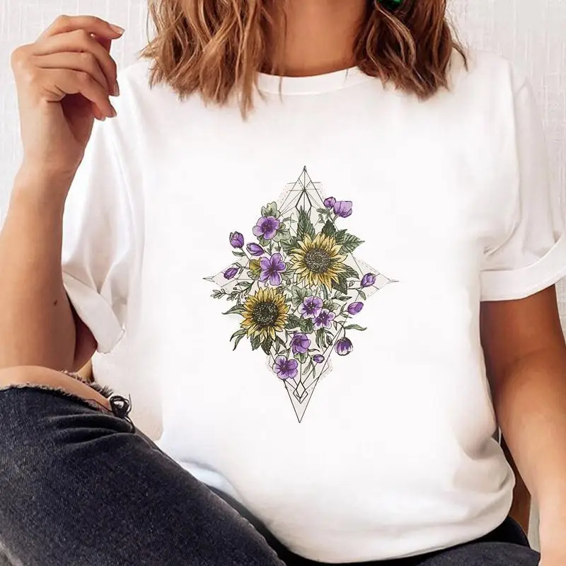 

Женская Винтажная футболка с коротким рукавом и цветочным принтом