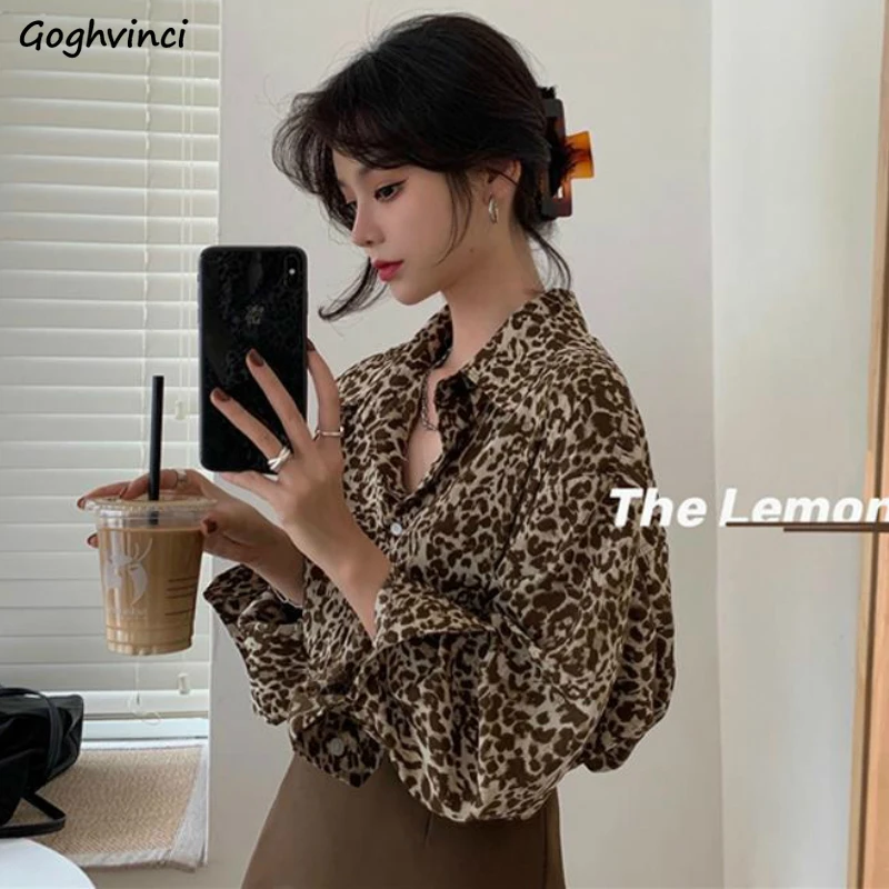 Leopard Shirts Women Loose Retro Autumn Long Sleeve Trendy Ladies Blouses All-match Streetwear Female Chic Tops New Fashion Hot