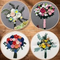 pretty diy embroidery kit for starter bouquet flowers printed fabric sewing craft material bag needlework tools cross stitch set