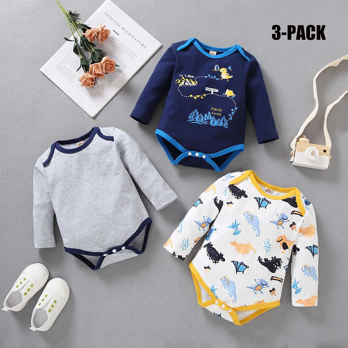 

3Pcs/lot Baby Boys Clothes Print Clothing Bodysuits Baby Girls Clothes 0-12M Newborn 100%Cotton Roupas de bebe Romper