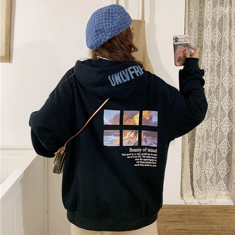 

Hoodies Women Thin Type for Spring and Autumn Loose-Fit Korean-style Fashion Casual Printed Long Sleeve Sweatshirt Women